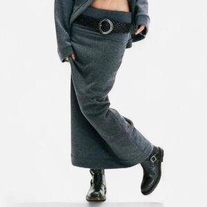 Free People Free-Est Grey Knit Maxi Skirt Size Small | Cozy Indie Core